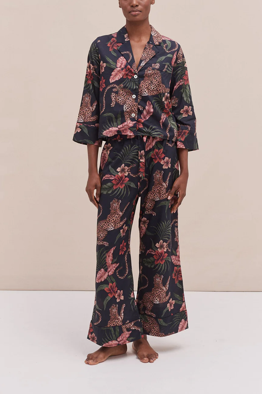 Trendy Leopard Print Matching Set  Boxy Top Wide Pants