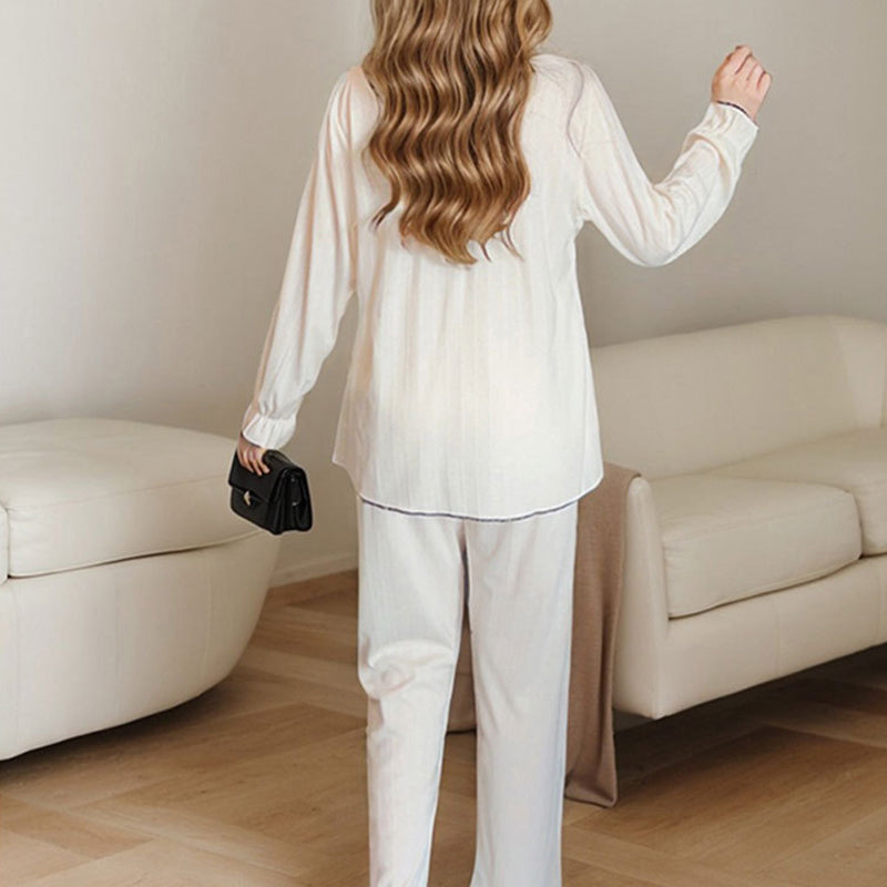 Solid Color Long Sleeve Pajamas Set with Chest Pad