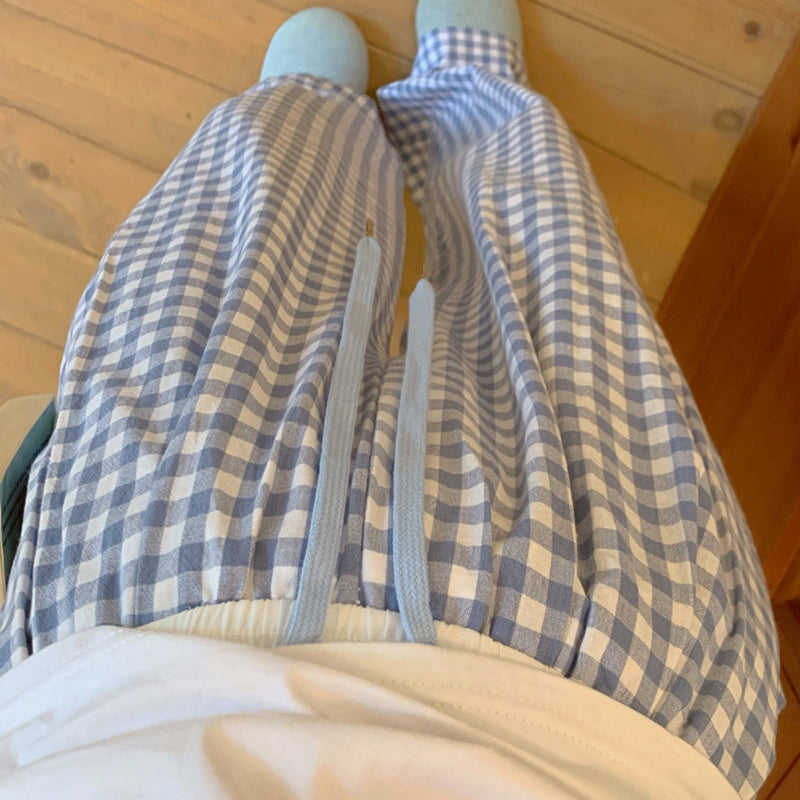 Blue Check Elastic Waist Lounge Pants
