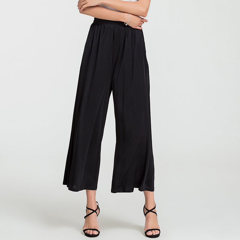 Silk Solid Color High Waist Wide Leg Pants