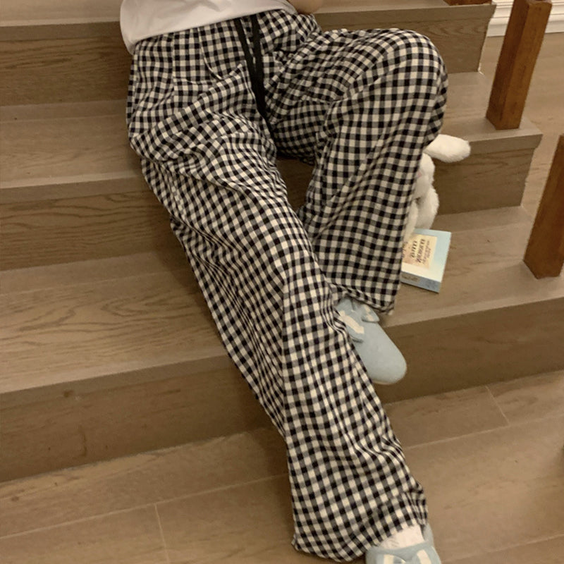 Black Check Elastic Waist Lounge Pants