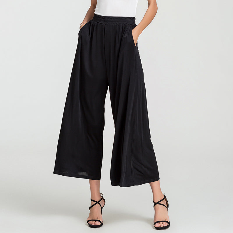 Silk Solid Color High Waist Wide Leg Pants