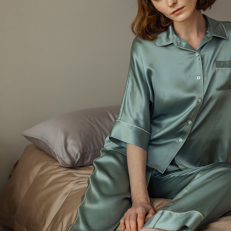 Silk Elbow Sleeve Trousers Pajama set
