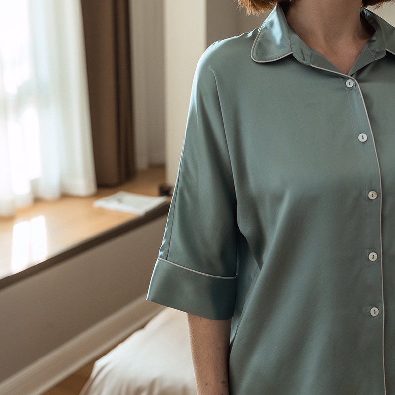 Silk Elbow Sleeve Trousers Pajama set