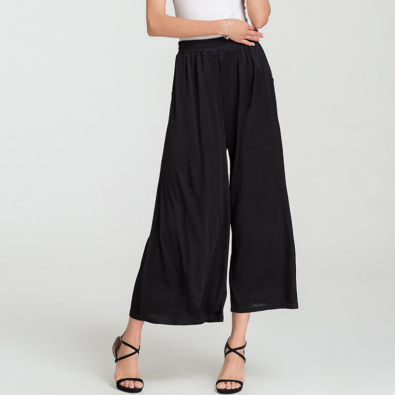 Silk Solid Color High Waist Wide Leg Pants