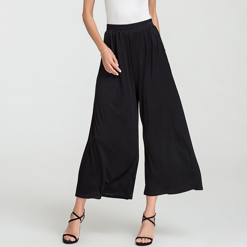 Silk Solid Color High Waist Wide Leg Pants
