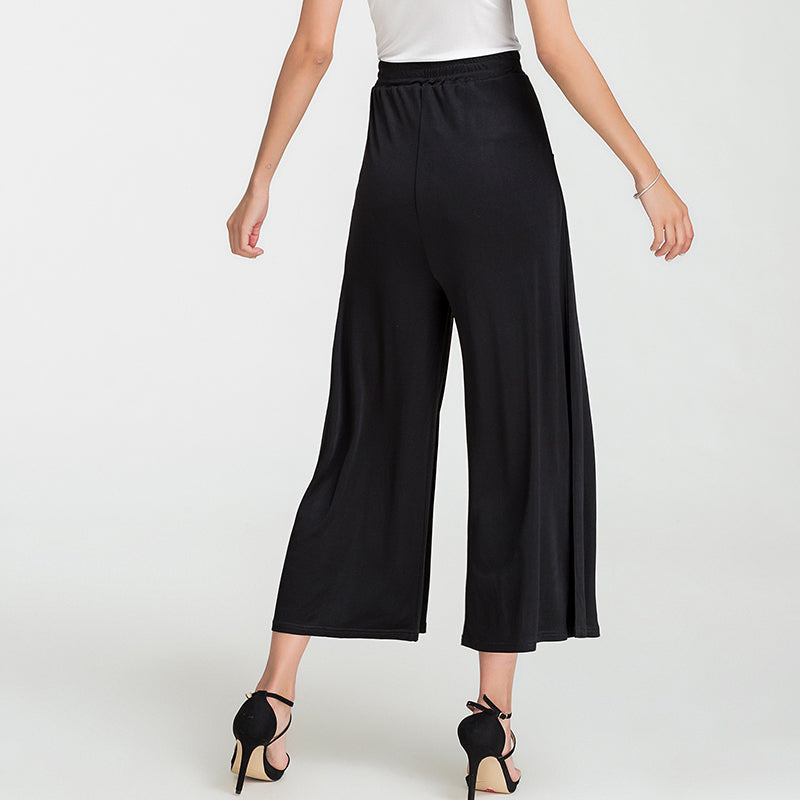 Silk Solid Color High Waist Wide Leg Pants