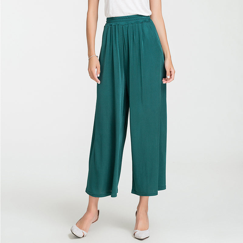 Silk Solid Color High Waist Wide Leg Pants