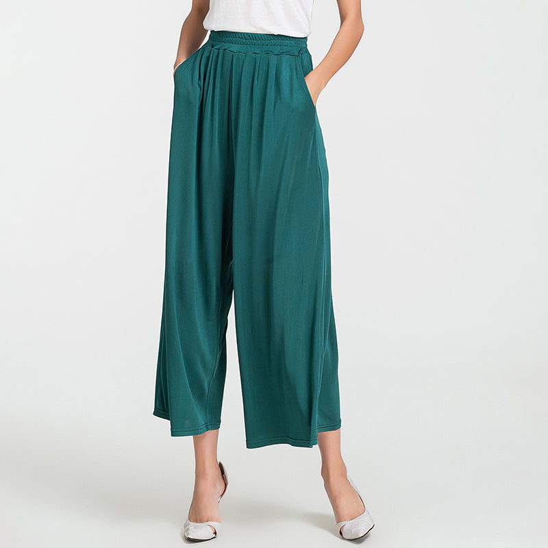 Silk Solid Color High Waist Wide Leg Pants
