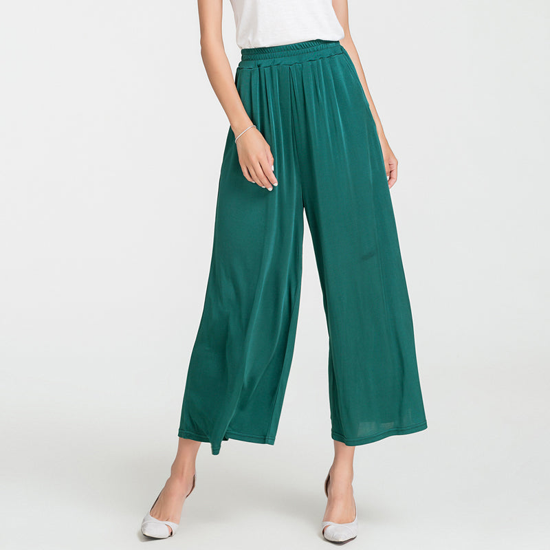 Silk Solid Color High Waist Wide Leg Pants