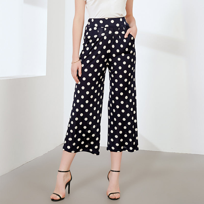 Polka Dot Silk Wide-Leg Pants