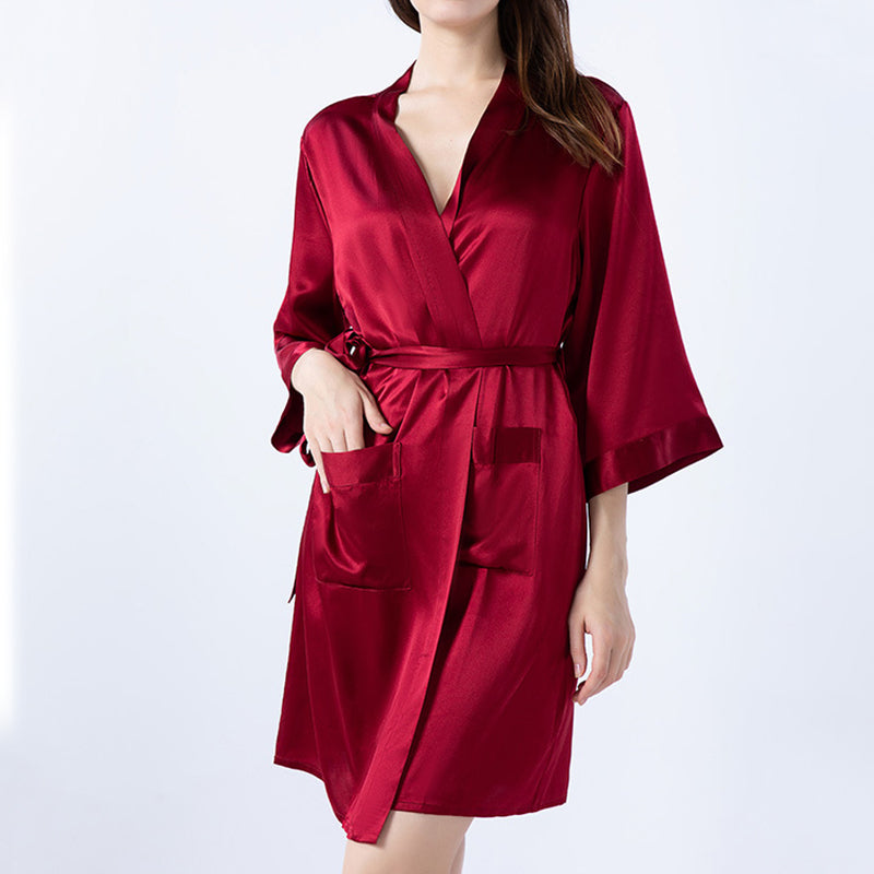 Women's 3/4 Sleeve Satin Solid Color Bathrobe