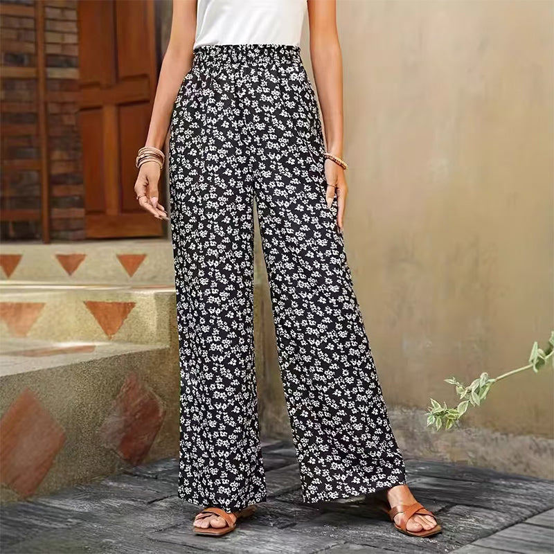 Floral Casual Loose Wide-Leg Trousers