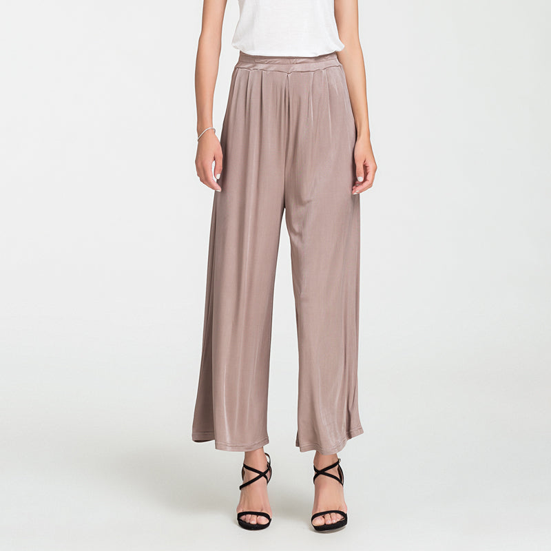 Silk Solid Color High Waist Wide Leg Pants