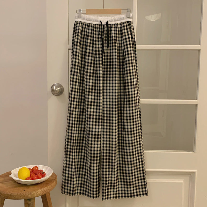Black Check Elastic Waist Lounge Pants