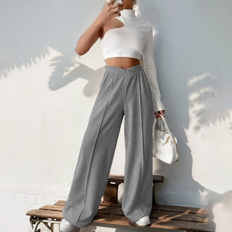 Elastic V-Neck High Waist Wide Leg Pants