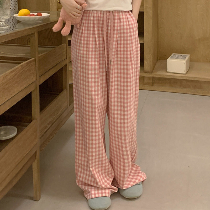 Pink Check Elastic Waist Lounge Pants