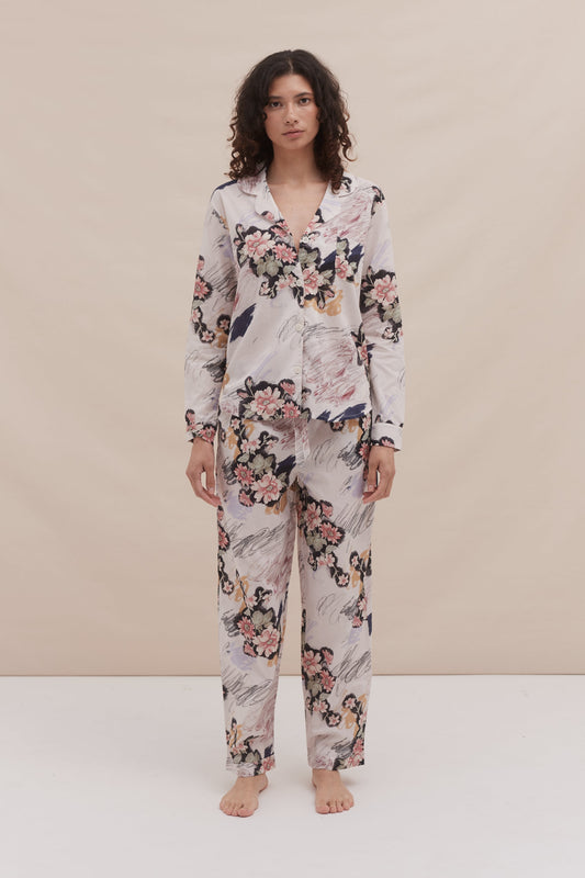 Long Pyjama Set Love Print Chalk