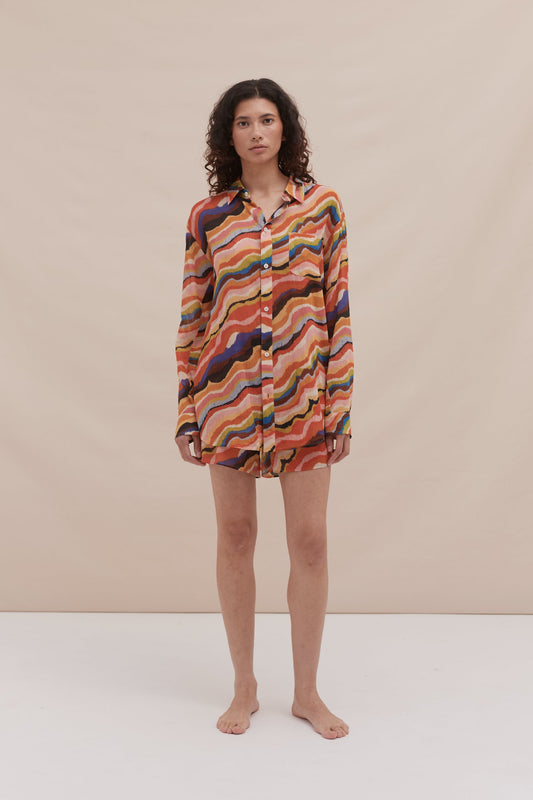 Lounge Shirt & Easy Short Set Tide Print Multi