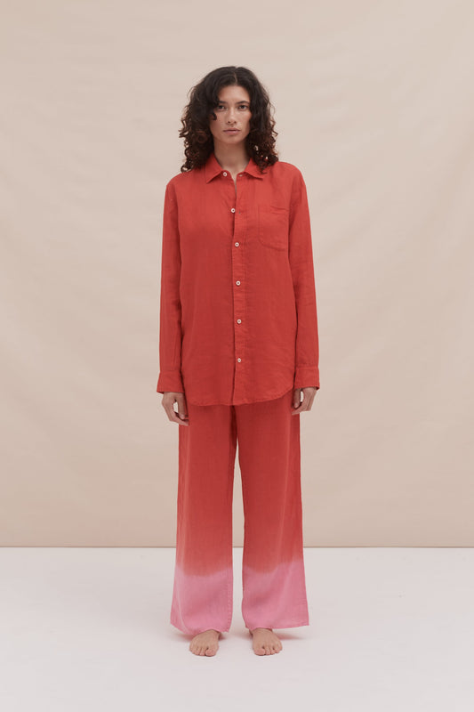 Long Lounge Set Dip Dye Red/Pink Linen