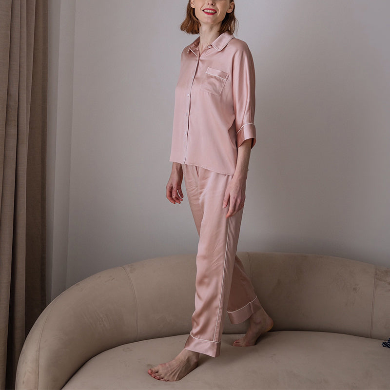 Silk Elbow Sleeve Trousers Pajama set
