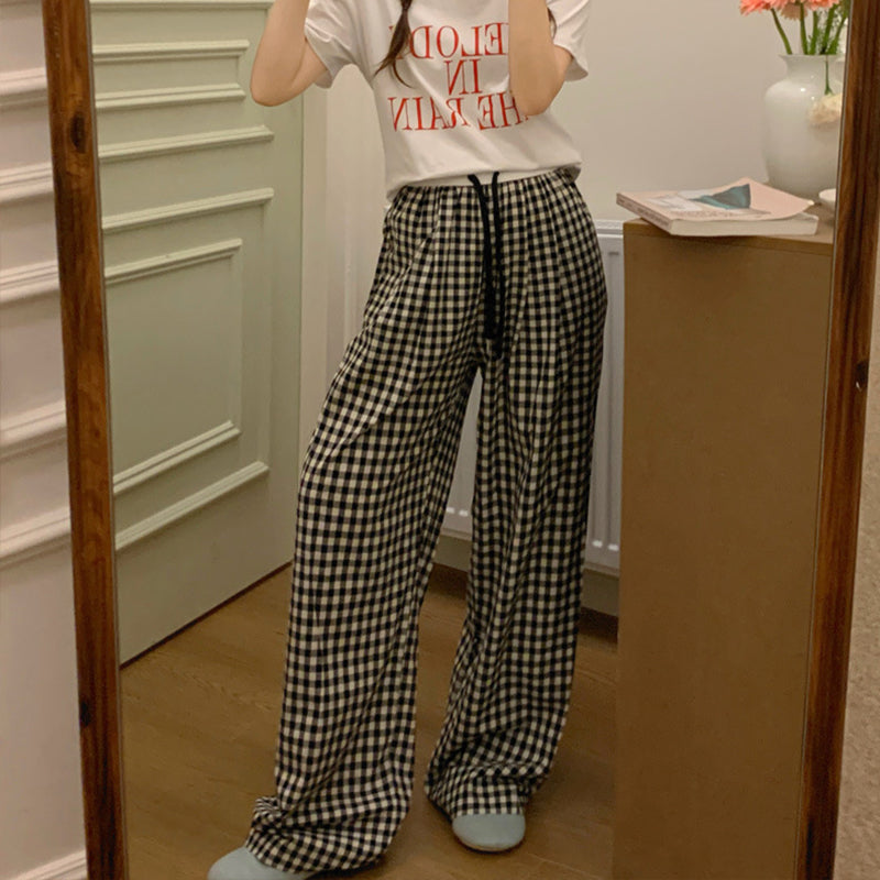 Black Check Elastic Waist Lounge Pants