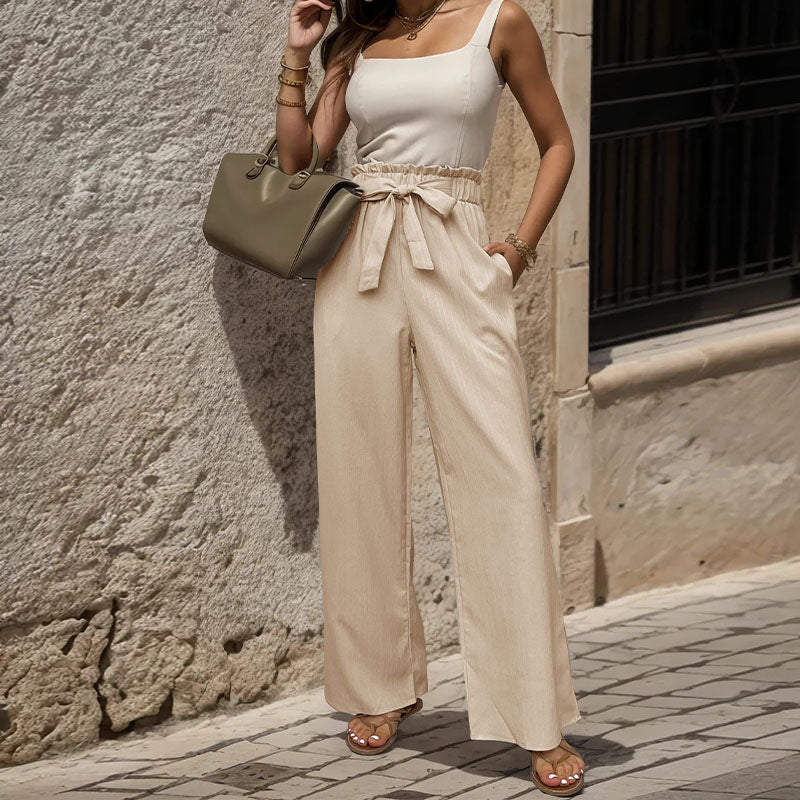 Lace-Up Ruffled Elastic Trousers