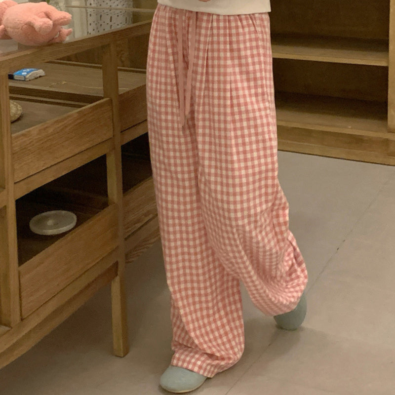 Pink Check Elastic Waist Lounge Pants