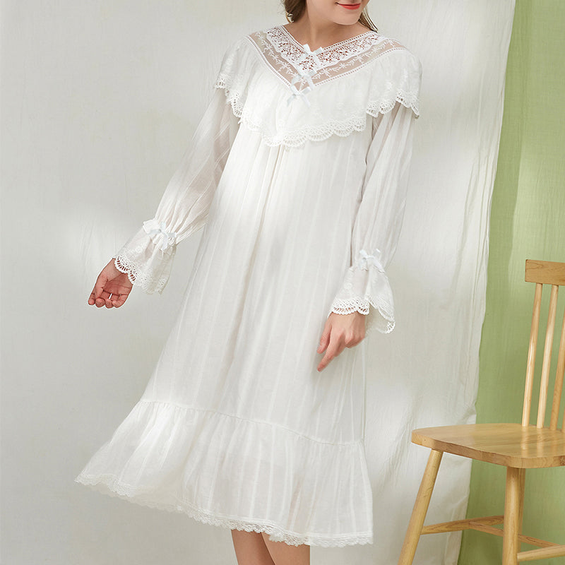 White Long Sleeve Lace Princess Nightdress
