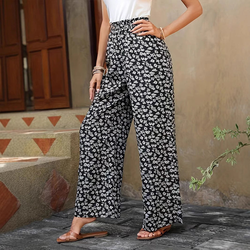 Floral Casual Loose Wide-Leg Trousers