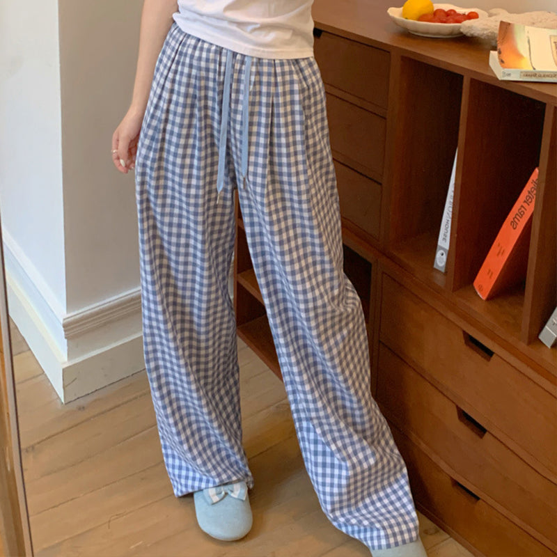 Blue Check Elastic Waist Lounge Pants