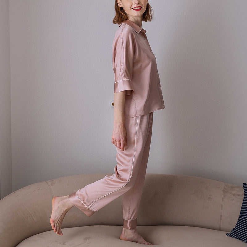 Silk Elbow Sleeve Trousers Pajama set
