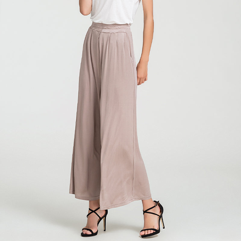 Silk Solid Color High Waist Wide Leg Pants