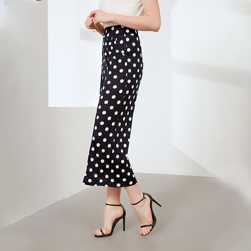 Polka Dot Silk Wide-Leg Pants