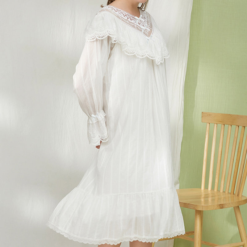 White Long Sleeve Lace Princess Nightdress