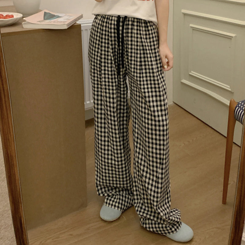 Black Check Elastic Waist Lounge Pants