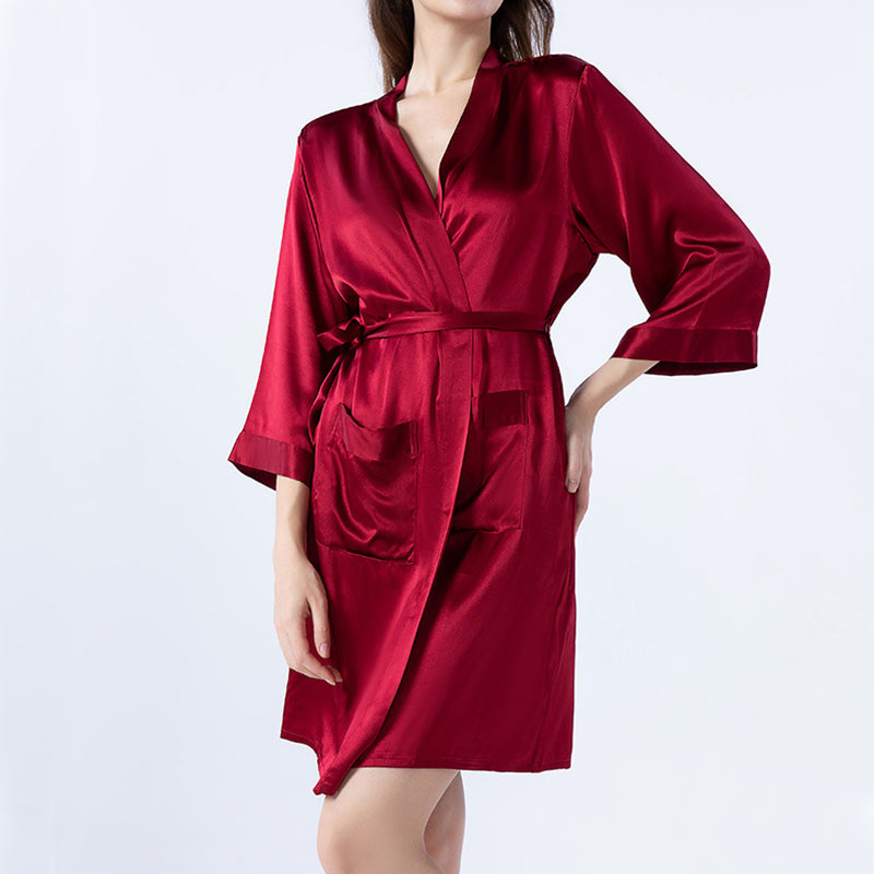 Women's 3/4 Sleeve Satin Solid Color Bathrobe
