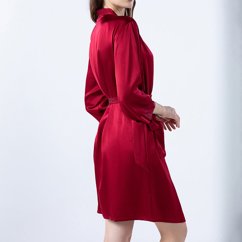 Women's 3/4 Sleeve Satin Solid Color Bathrobe