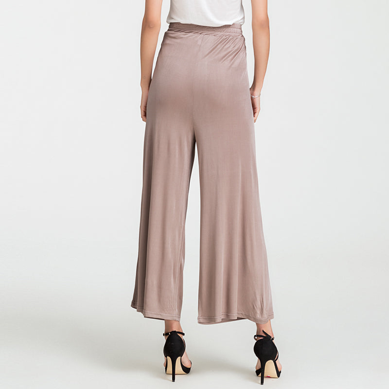 Silk Solid Color High Waist Wide Leg Pants