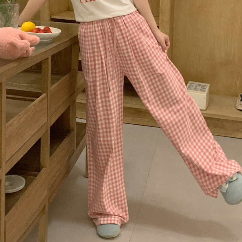 Pink Check Elastic Waist Lounge Pants