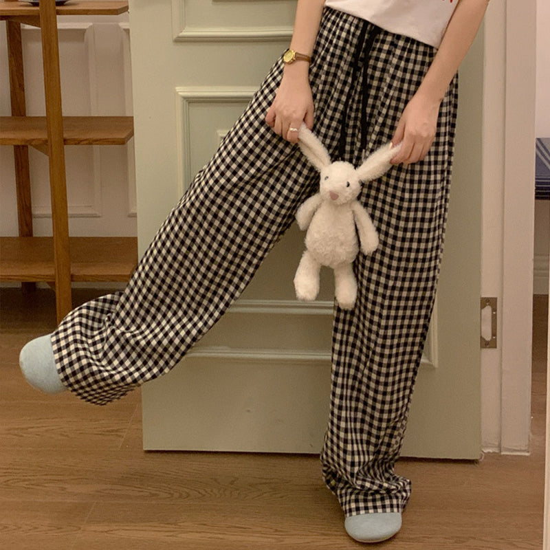 Black Check Elastic Waist Lounge Pants