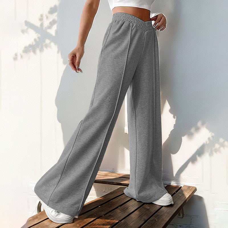 Elastic V-Neck High Waist Wide Leg Pants
