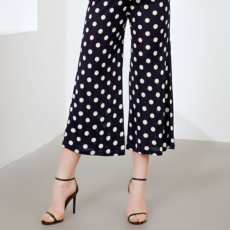 Polka Dot Silk Wide-Leg Pants