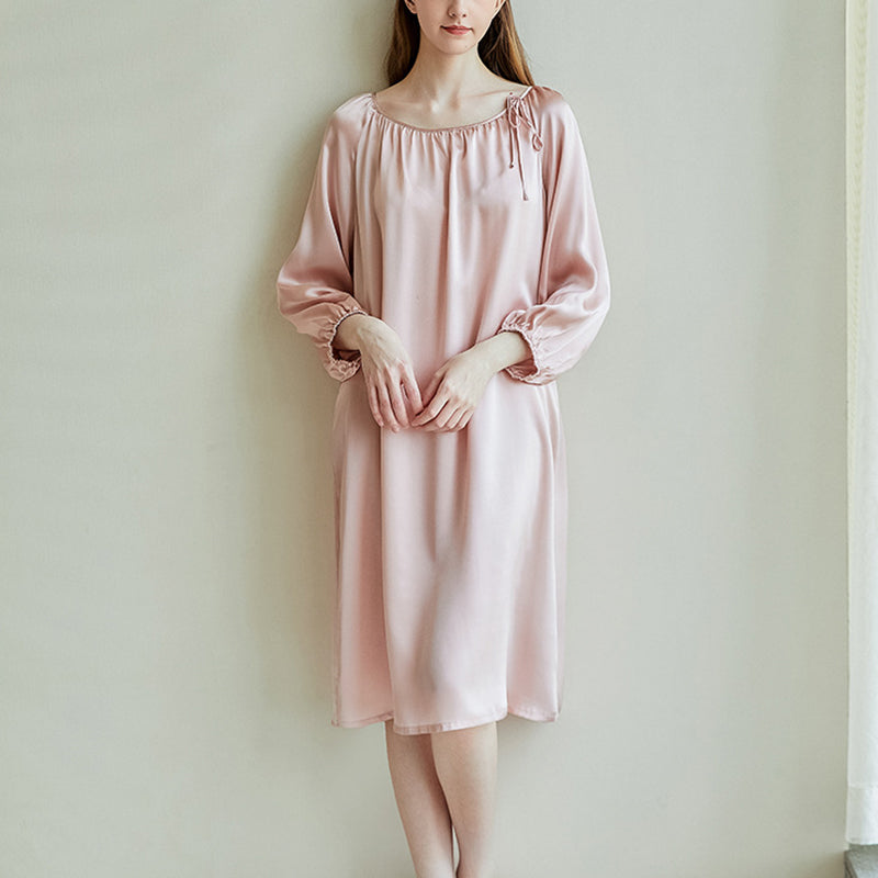 Simple Long-Sleeved Silk Nightdress