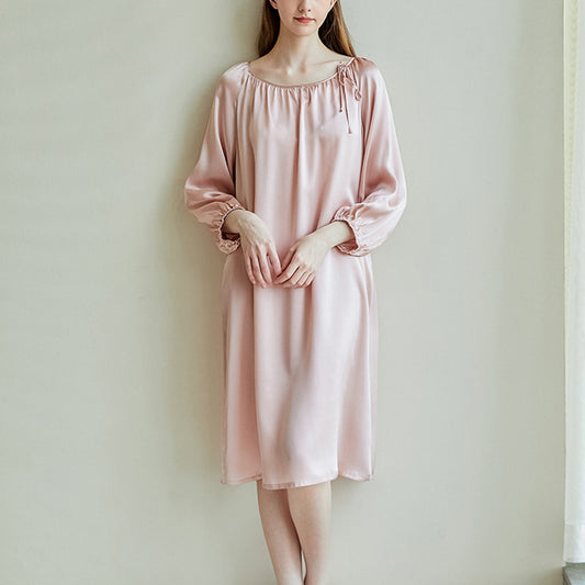Simple Long-Sleeved Silk Nightdress