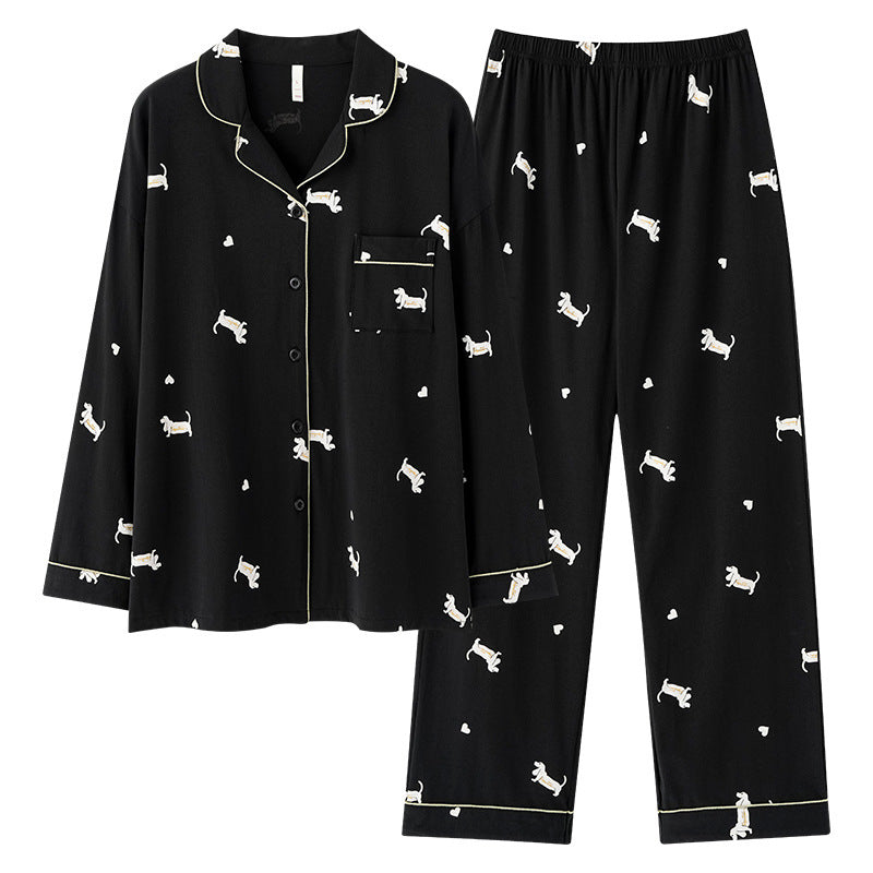 Women's Long Sleeve Trousers Suit Puppy Printed Pure Cotton Pajamas