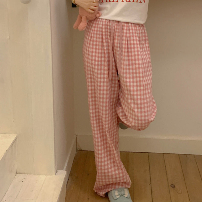 Pink Check Elastic Waist Lounge Pants
