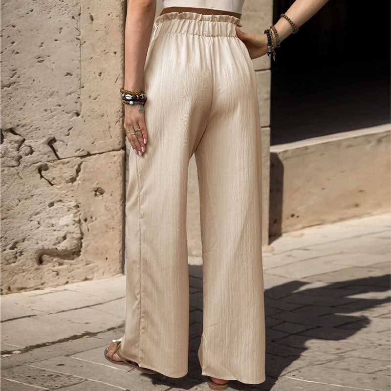 Lace-Up Ruffled Elastic Trousers
