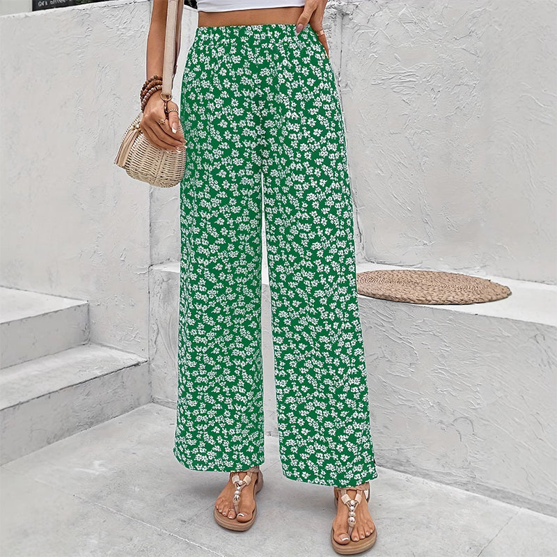 Floral Casual Loose Wide-Leg Trousers