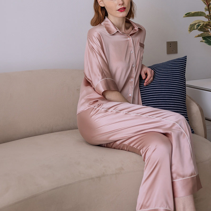 Silk Elbow Sleeve Trousers Pajama set